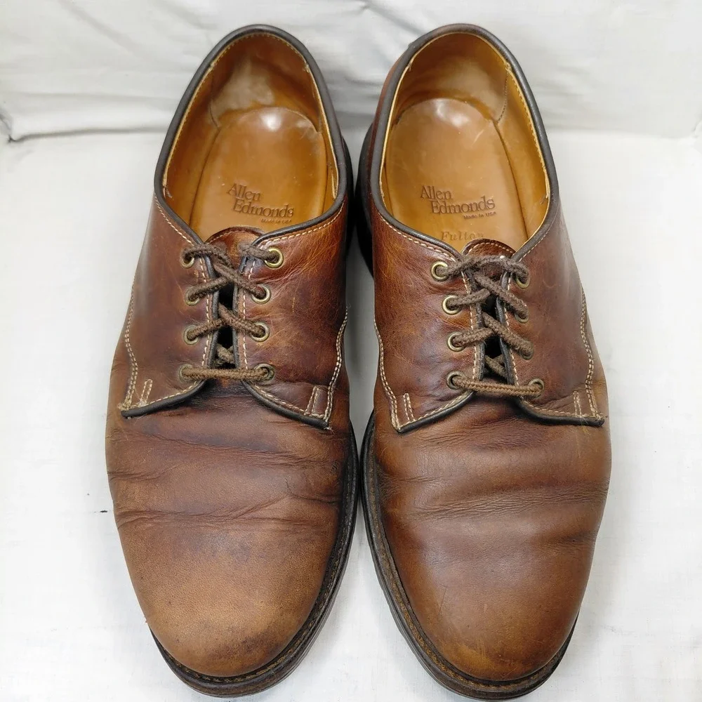Allen Edmonds Fulton Mens 8.5 D Brown Leather Plain Toe Derby Shoes 6221 USA